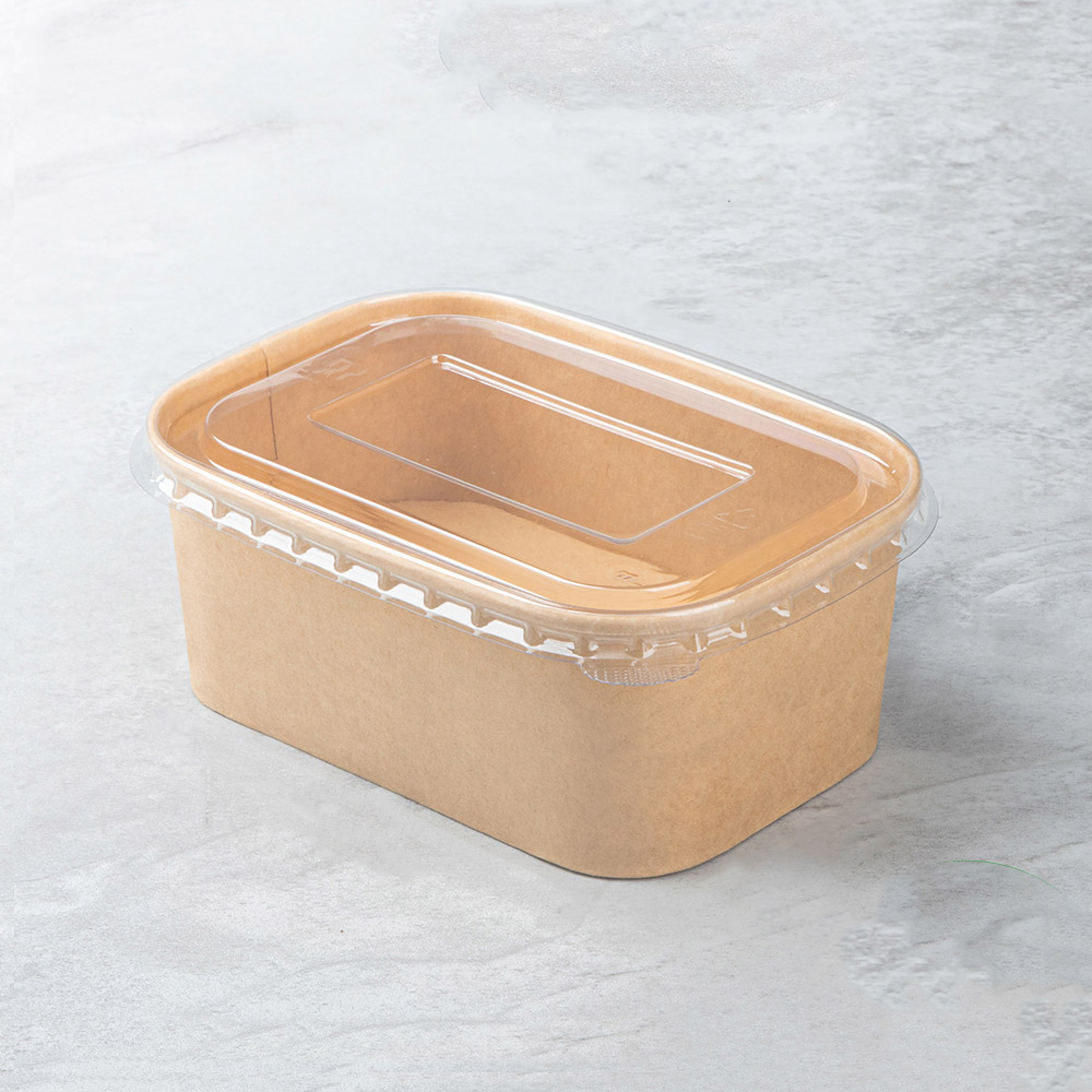 880ml Kraft Paper Square Box with PET Lid