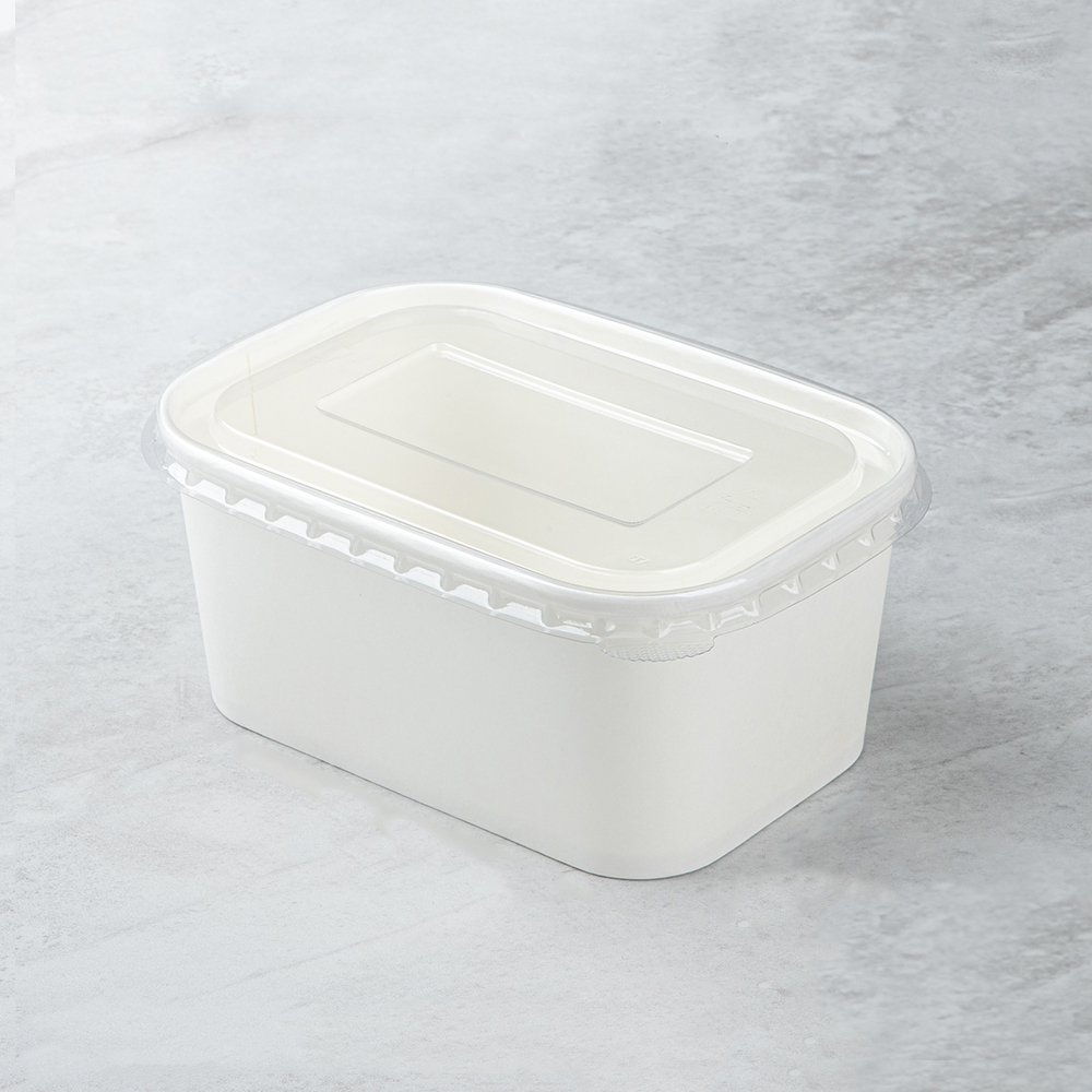 1000ml White Cardboard Square Box with PET Lid
