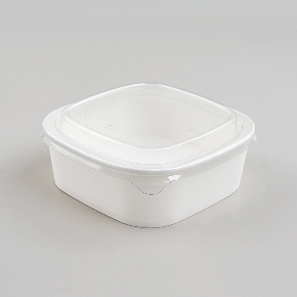 500ml Square White Cardboard Box with PET Lid